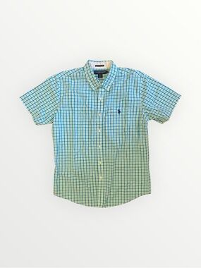 U.S. Polo Assn. Mens Blue and Green Checkered Short Sleeve Button Down Size L